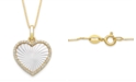 Macy's Mother of Pearl 14x13mm and Cubic Zirconia Heart Shaped Pearl Pendant with 18" Chain in Gold over Silver